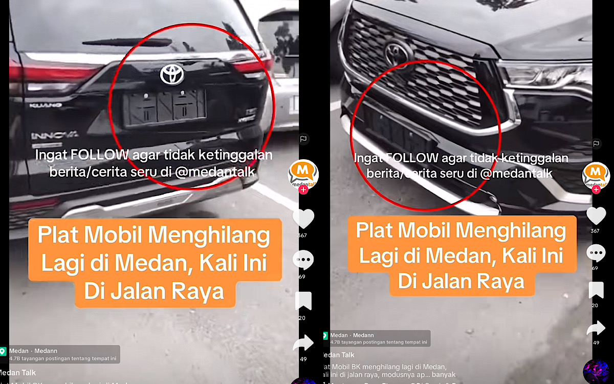 Parah, Giliran Plat Nomor Mobil Digasak Maling di Medan Padahal Parkir di Tempat Ramai  