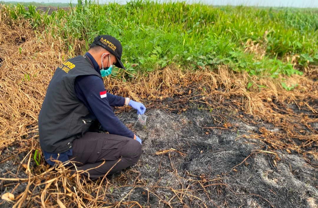 Polres OKI Buru Jejak Api di Ulak Kemang Baru, Labfor Ambil Sampel Abu