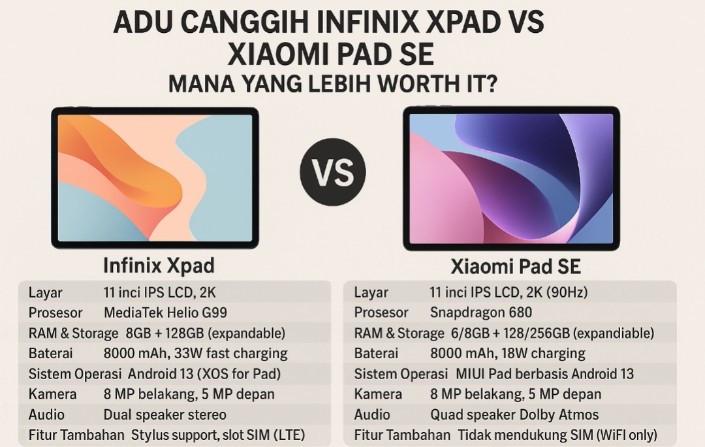 Adu Canggih Infinix Xpad vs Xiaomi Pad SE: Tablet Kelas Menengah, Mana yang Lebih Worth It?