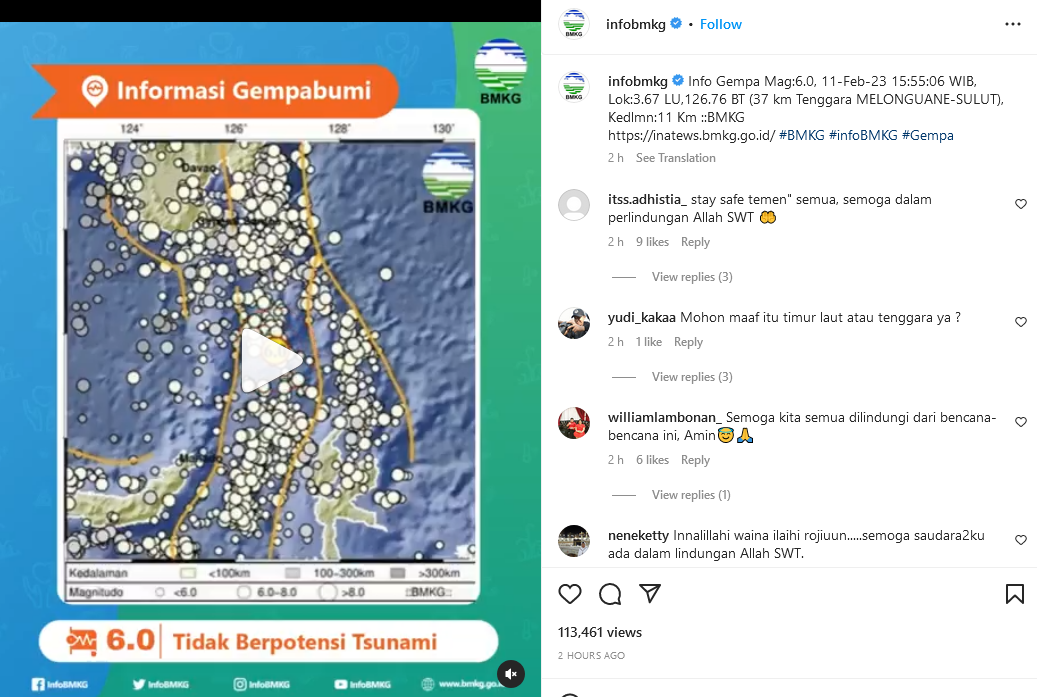 Kepulauan Talaud Sulut Diguncang Gempa 6,0 Magnitudo, Tidak Berpotensi Tsunami