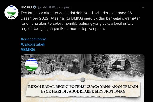 BMKG Dijewer Netizen, Bikin Tweet Badai Dahsyat Jabodetabek Hari Ini Peluangnya Cukup Kecil untuk Terjadi