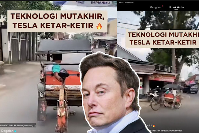 HEBOH, Becak Jalan Sendiri di Singaparna, Bisa Auto Pilot Teknologi Mobil Tesla Elon Musk Dibuat Ketar Ketir