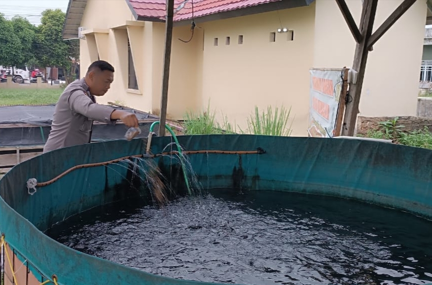 Polsek Indralaya Ogan Ilir Cek Perkembangan Kolam Ikan, Dukung Program Ketahanan Pangan