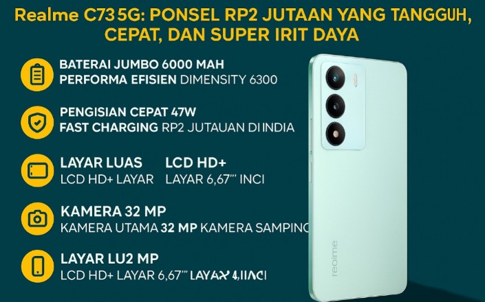 Realme C73 5G: Ponsel Rp2 Jutaan yang Tangguh, Cepat, dan Super Irit Daya