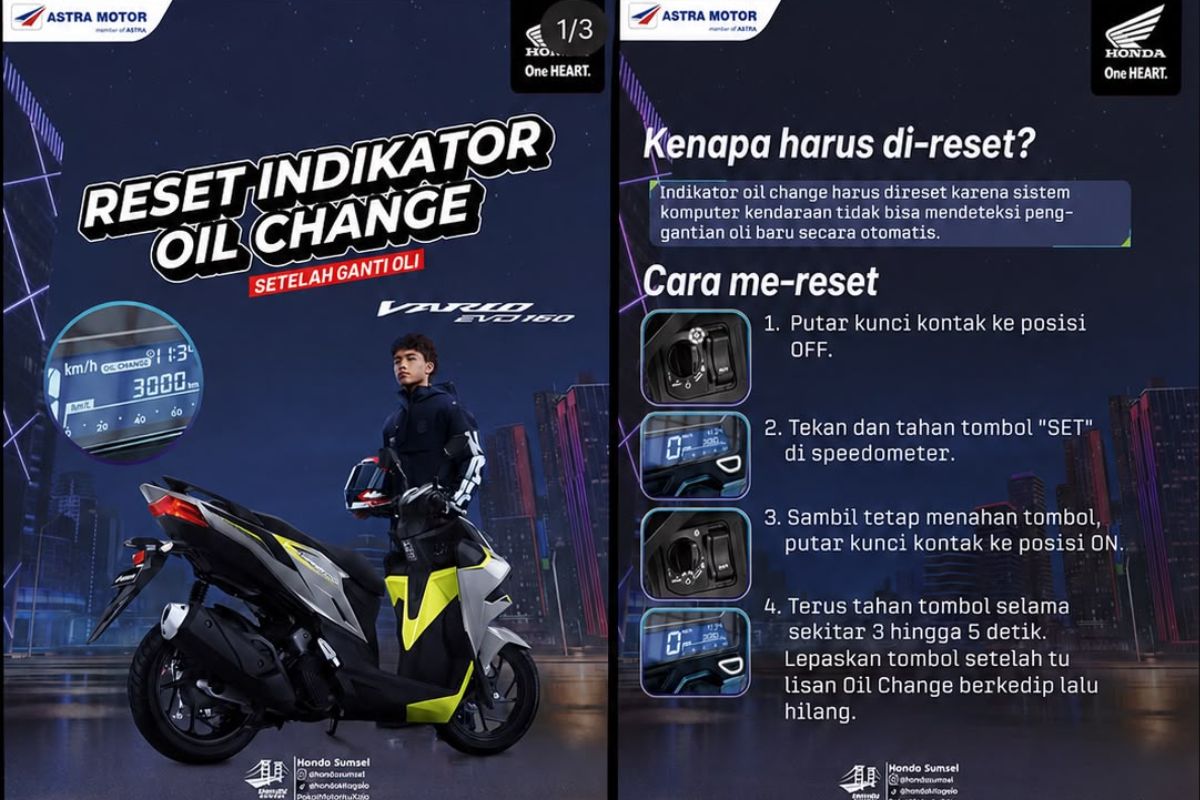 Cara Reset Indikator Oil Change Honda Vario 160, Mudah Dilakukan Sendiri di Rumah