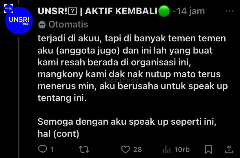 Wakil Ketua BEM Unsri Diduga Lecehkan Banyak Mahasiswi, Kronologisnya Bikin Emosi