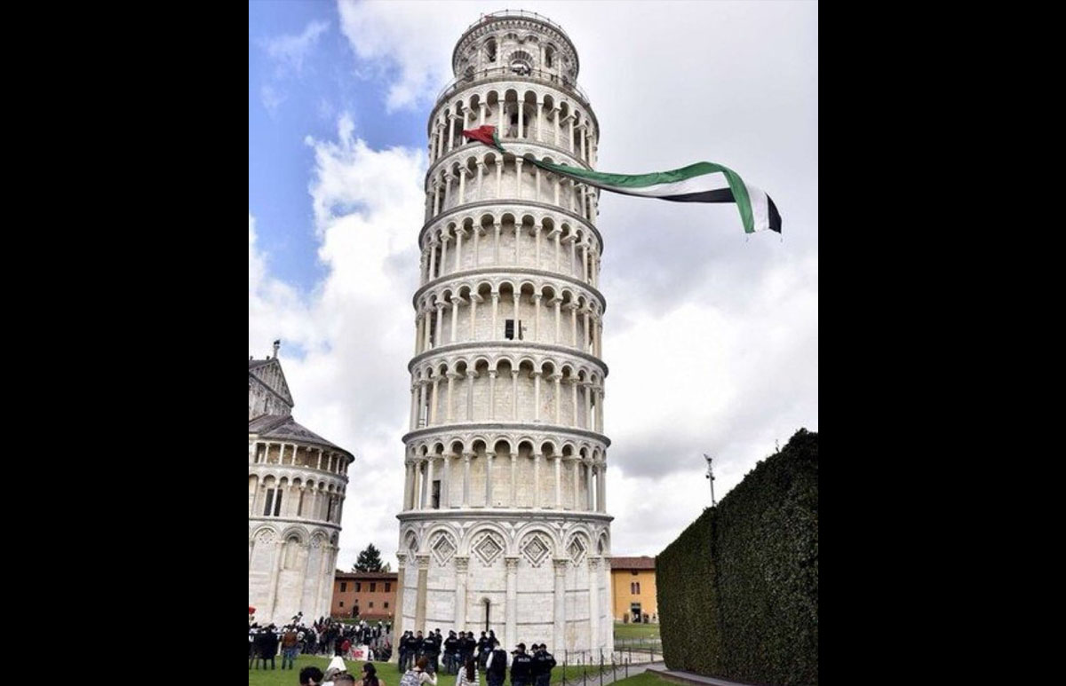 Subhanallah! Protes Keras Agresi Militer Zionis Israel, Bendera Raksasa Palestina Berkibar di Menara Pisa