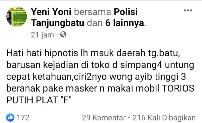 Marak Percobaan Hipnotis dan Isu Penculikan Anak di Tanjung Batu Ogan Ilir, Warga Resah