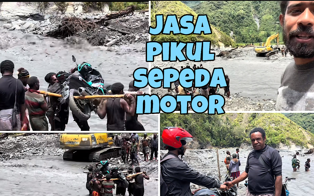 Jembatan Putus Akibat Banjir di Papua, Jasa Pikul Sepeda Motor Tarifnya Rp500 Ribu