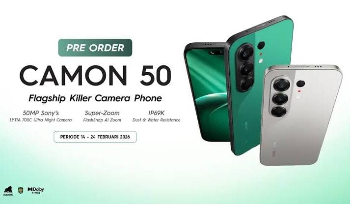 Tecno Camon 50 Smartphone Terbaru Ditenagai Chipset Helio G200 Didukung Android 16