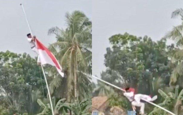 Tiang Bendera di Lampung Selatan Patah Saat Diperbaiki Pelatih Paskibraka, Netizen: Pertanda Indonesia Hancur?