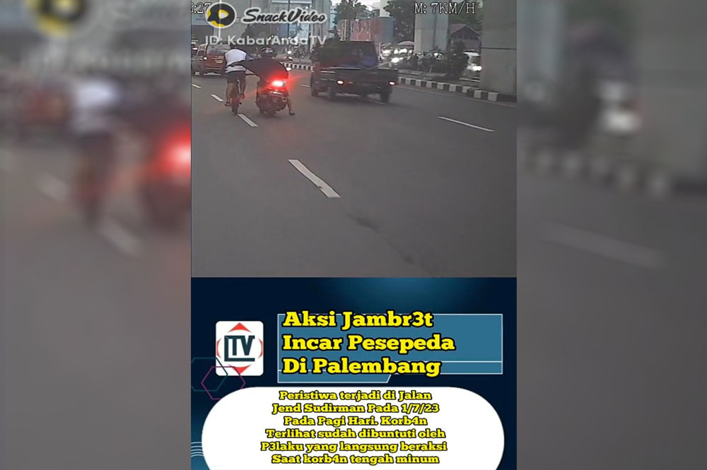 Heboh! Video Amatir Rekam Aksi Nekat Pelaku Jambret Pesepeda di Jalan Raya Kota Palembang