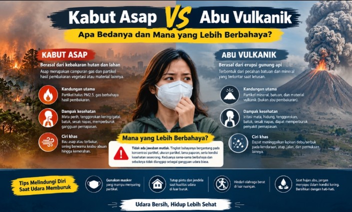 Kabut Asap vs Abu Vulkanik, Mana yang Lebih Berbahaya bagi Kesehatan?