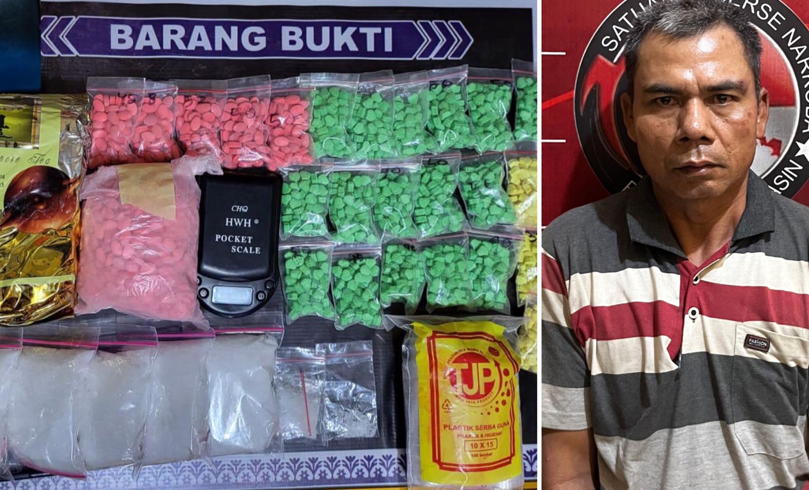 Kakak Kabur, Adik Ipar Ketangkap, Ribuan Gram Sabu dan Pil Ekstasi Gagal Beredar di Betung Banyuasin