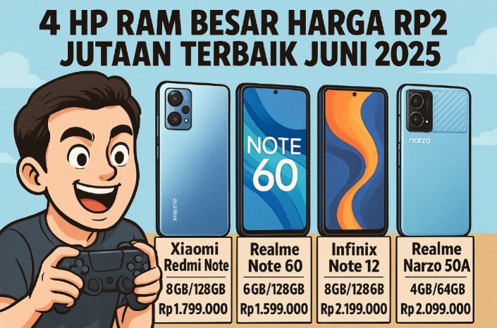 4 HP RAM Besar Harga Rp2 Jutaan Terbaik Juni 2025, Performa Andal untuk Gaming dan Multitasking!