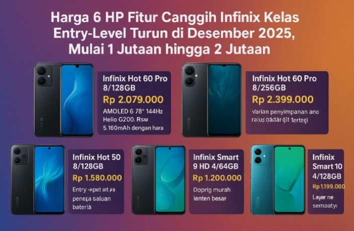 Harga 6 HP Fitur Canggih Infinix Kelas Entry-Level Turun di Desember 2025, Mulai 1 Jutaan hingga 2 Jutaan