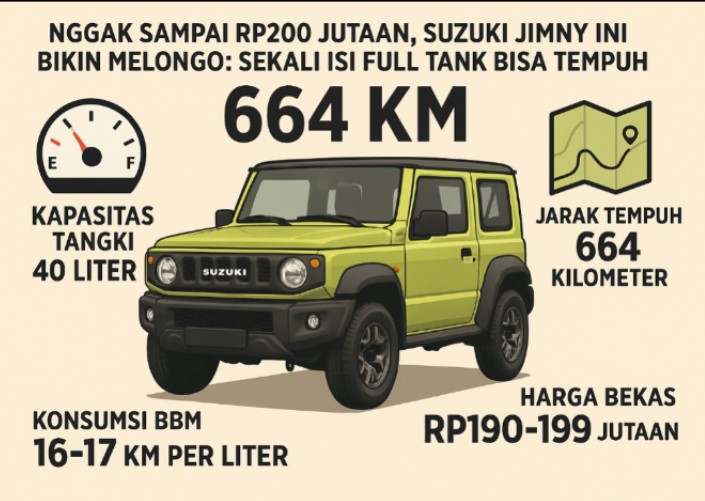 Nggak Sampai Rp200 Jutaan, Suzuki Jimny Ini Bikin Melongo: Sekali Isi Full Tank Bisa Tempuh 664 KM!