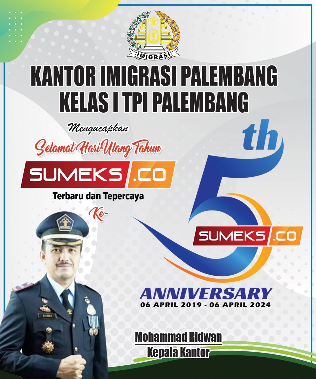 Kantor Imigrasi Palembang Mengucapkan Selamat Ulang Tahun SUMEKS.CO yang Ke-5