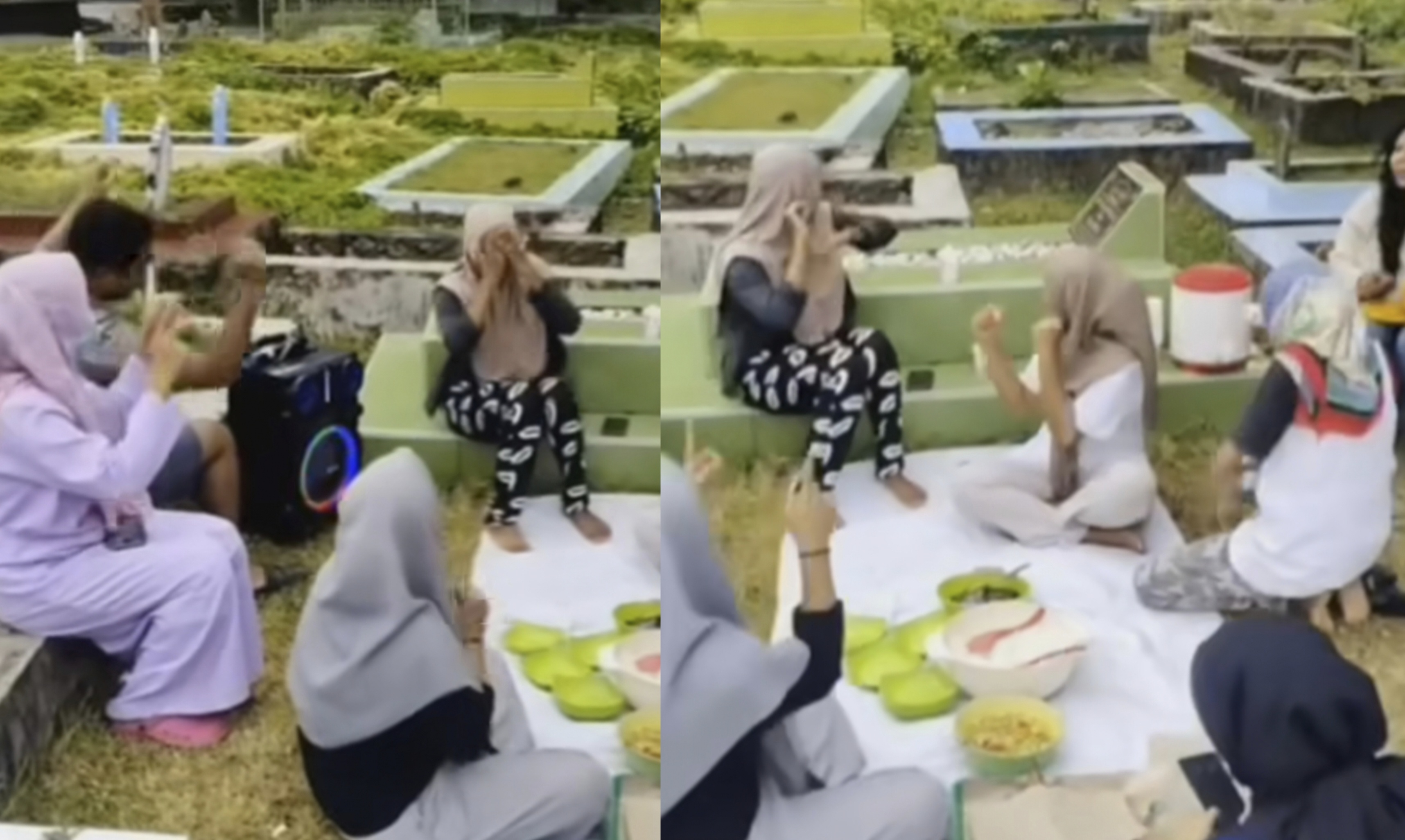 Viral! Emak-emak Piknik Sambil Musikan di Kuburan, Netizen: Mungkin Dia Lagi Nunggu Antrean Selanjutnya