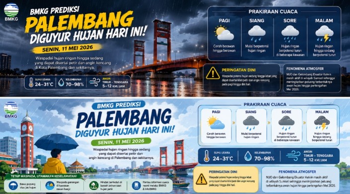 BMKG Prediksi Palembang Diguyur Hujan Hari Ini, Warga Diminta Waspada Angin Kencang