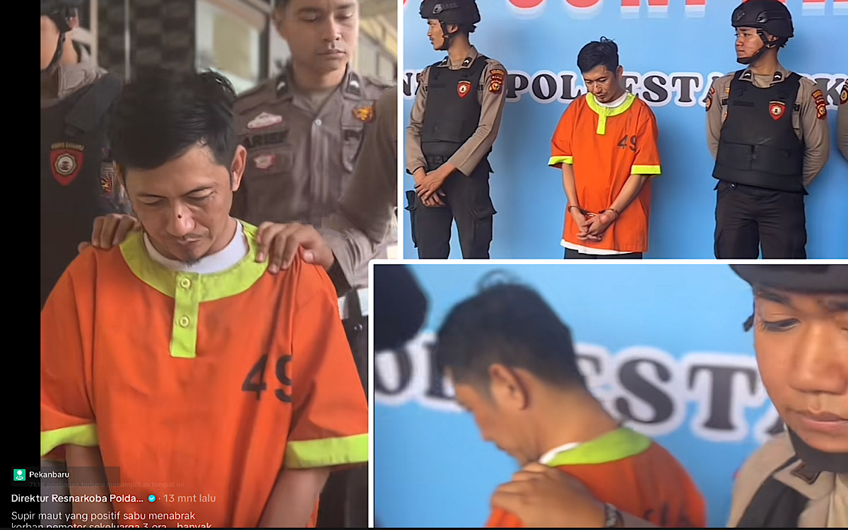 Antoni Pengendara Maut Tabrak 1 Keluarga di Pekanbaru Kenakan Baju Oranye No 29 Dihadirkan di Depan Wartawan 