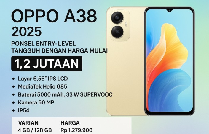 Review Komplit Oppo A38 2025, Ponsel Entry-Level Tangguh dengan Harga Mulai 1,2 Jutaan