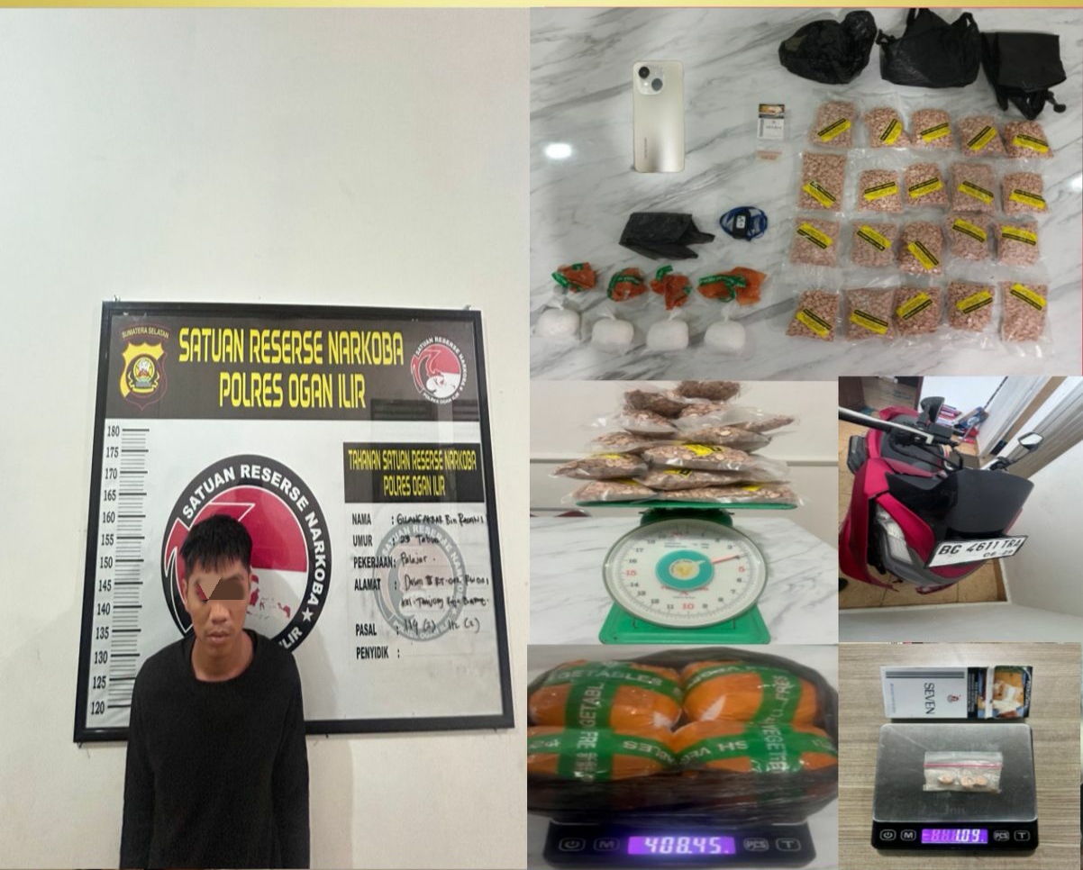 10 Ribu Ekstasi dan 408 Gram Sabu, Berhasil Diamankan Sat Res Narkoba Polres Ogan Ilir dari Seorang Kurir
