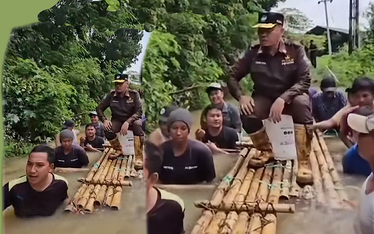 Duduk Bak Raja di Rakit Bambu Dirut PDAM Bangkalan ‘Dirujak’ Netizen Ngurusin Air Tapi Takut Basah-basahan  