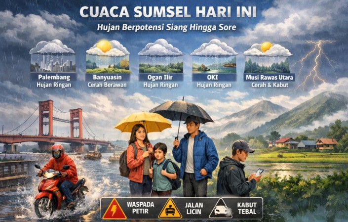 Hujan Masih Mendominasi Sumsel, BMKG Imbau Warga Waspada Cuaca Siang hingga Sore Hari