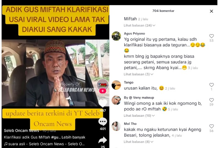 Adik Gus Miftah Klarifikasi Permohonan Maaf, Warganet: Kok Beda Kemarin Anak Petani Sekarang Anak Kyai