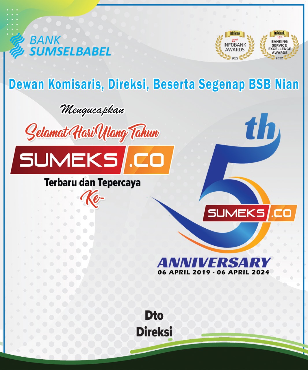 Bank Sumsel Babel Mengucapkan HUT SUMEKS.CO ke 5 Tahun