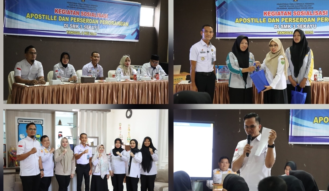 Kanwil Kemenkum Sumsel Sosialisasikan Layanan Apostille dan Perseroan Perorangan di SMKN 3 Unggul Sekayu Muba