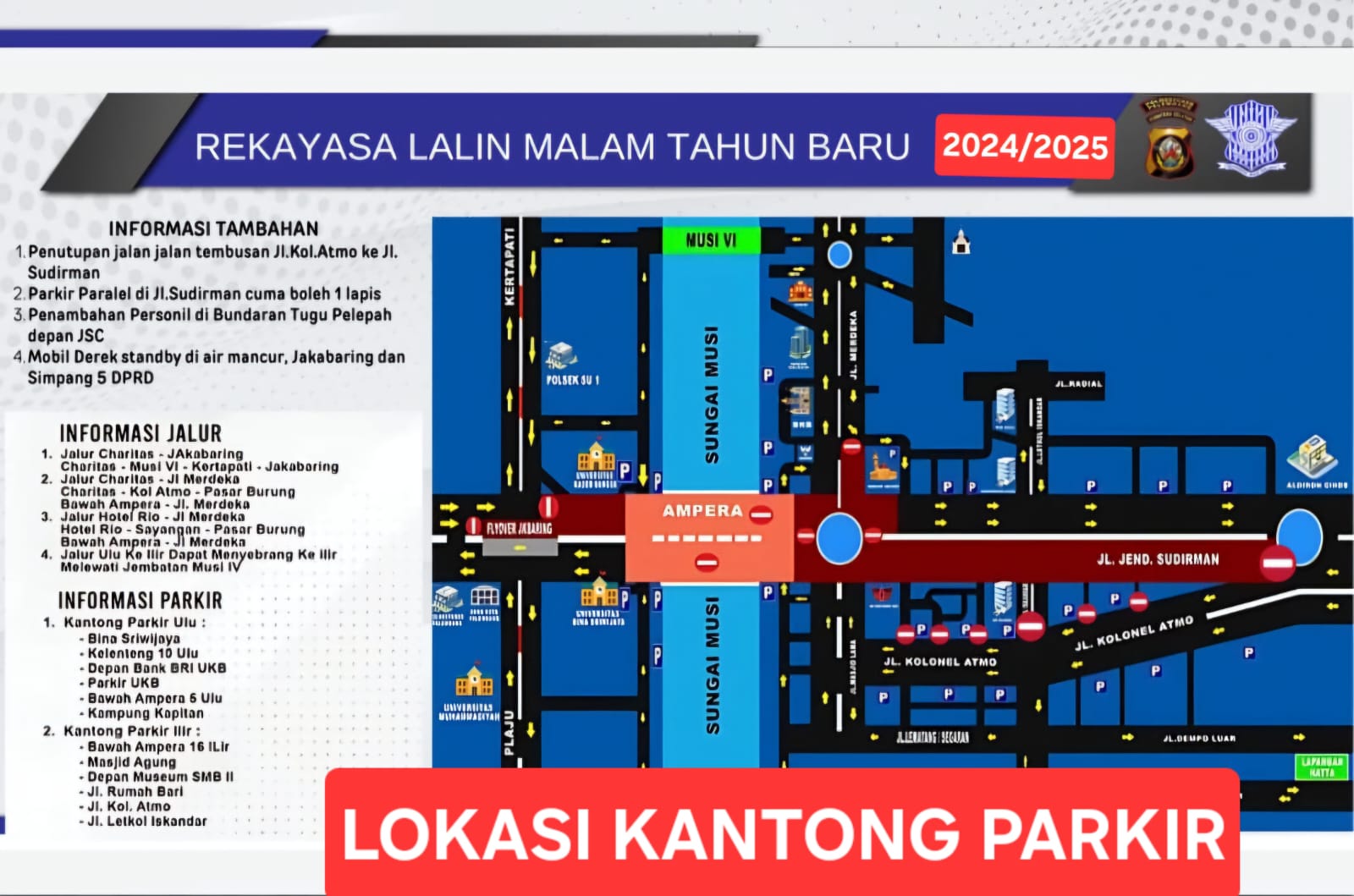 Berikut Lokasi Kantong Parkir di Seberang Ilir dan Seberang Ulu, Malam Pergantian Tahun Baru di Palembang