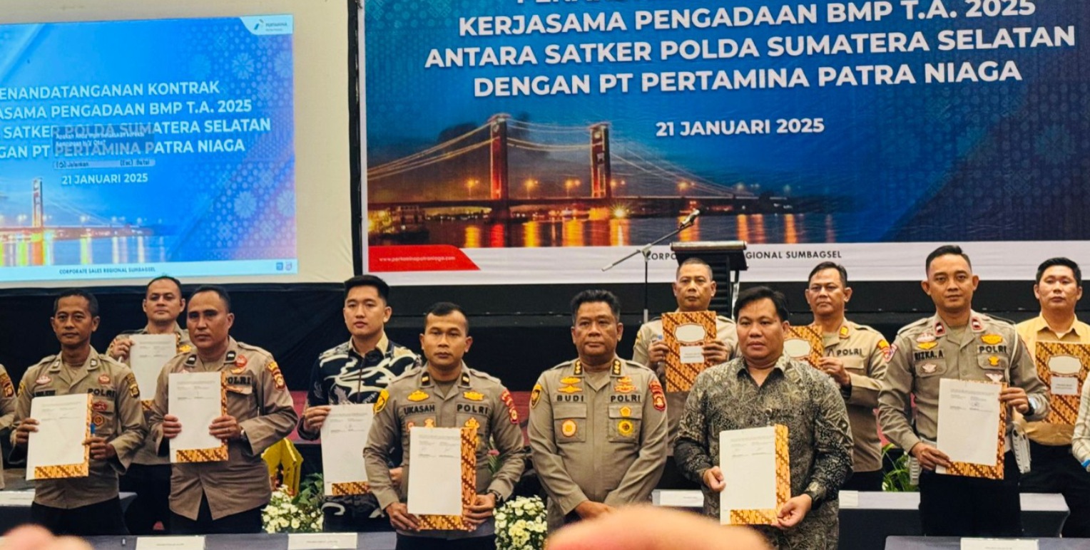 Dukung Operasional, Polda Sumsel dan Pertamina Patra Niaga Tandatangani Kontrak Kerja Sama Pengadaan BMP