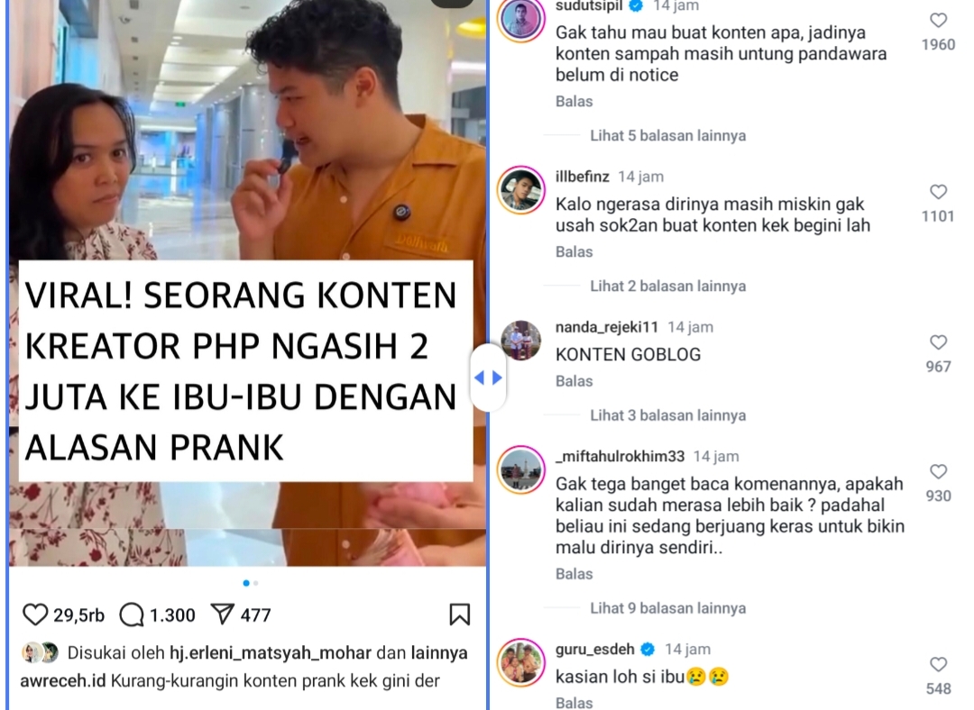 Usai Prank Ibu-Ibu Dapat Hadiah Rp2 Juta, Konten Kreator Ini Dirujak Warganet dan Langsung Menghilang