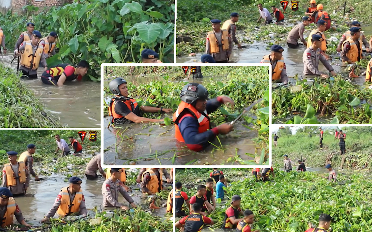 Hari Ini, Personil Batalyon A Sat Brimob Sisir Irigasi Di Lokasi Anak Hanyut Saat Hujan Lebat Landa Palembang 