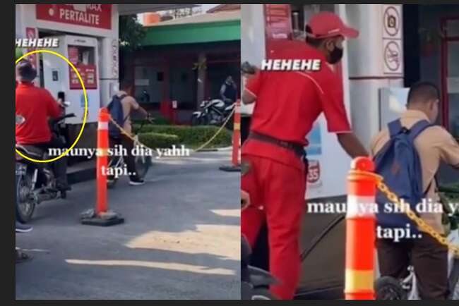 Viral Anak 'Istimewa' Antri Isi Bensin Sepeda di SPBU, Petugas dan Bapak Baju Merah Dapat Apresiasi