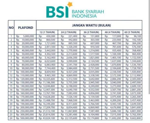 Tanpa Jaminan dan Bebas Bunga, Berikut Tabel Angsuran KUR BSI Plafon Rp 20-30 Juta