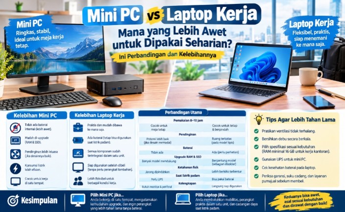 Mini PC vs Laptop Kerja, Mana Lebih Awet untuk Dipakai Seharian? Ini Perbandingan dan Kelebihannya