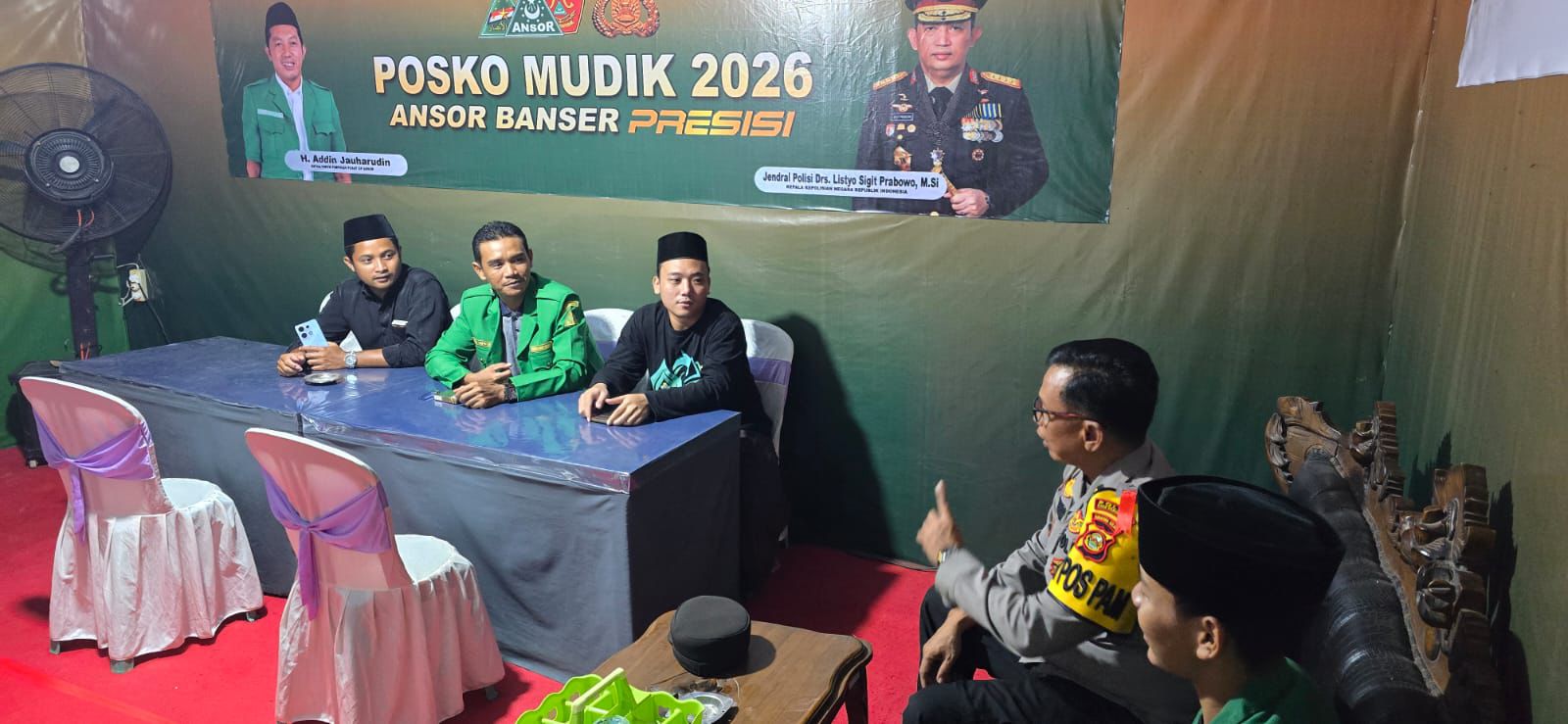 Sinergi Polres OKI dan GP Ansor Banser Presisi Bangun Posko Mudik Dukung Operasi Ketupat Musi 