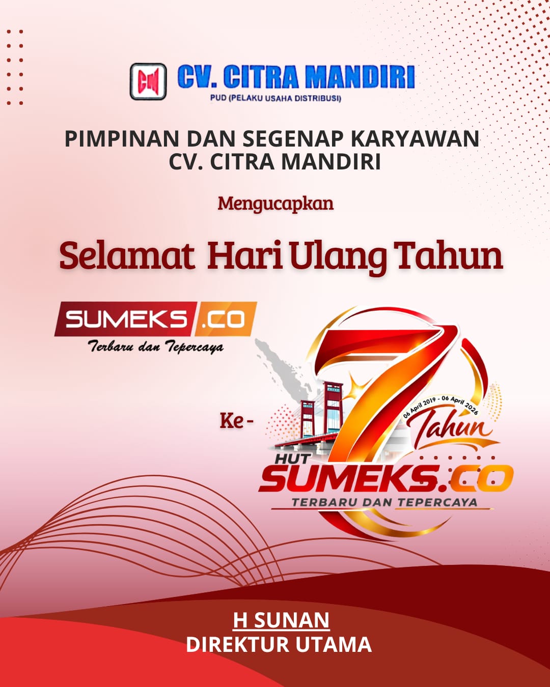 CV Citra Mandiri mengucapkan Selamat HUT Sumeksco ke-7 Tahun 2026