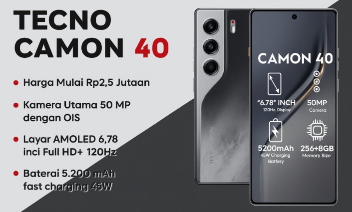 Tecno Camon 40, HP Rp2 Jutaan Rasa Flagship dengan Kamera OIS dan Fitur AI Canggih