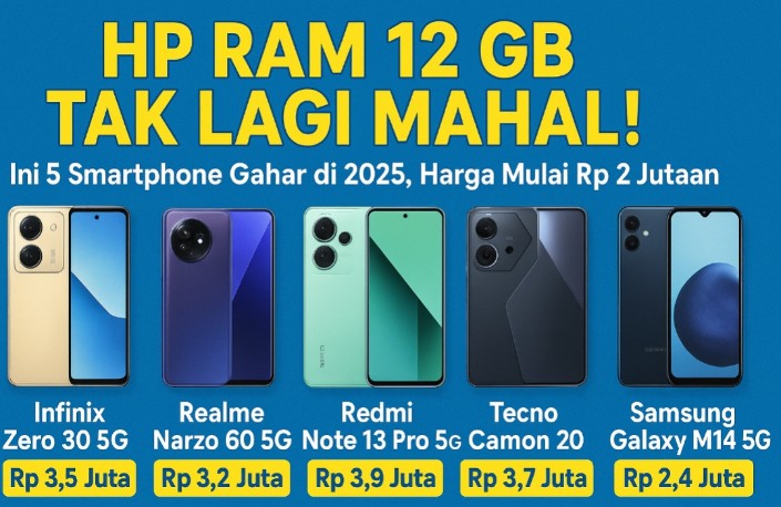 HP RAM 12 GB Tak Lagi Mahal! Ini 5 Smartphone Gahar di 2025, Harga Mulai Rp 2 Jutaan