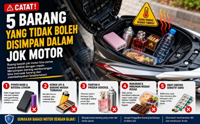 Catat! 5 Barang Ini Jangan Disimpan di Jok Motor, Bisa Bahaya