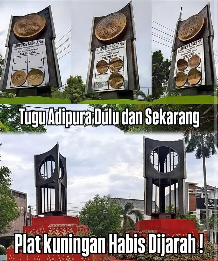 Viral di Sosmed Kuningan Tugu Adipura Kencana di Palembang Raib Dicuri, Warganet Mengira Memang Bolong