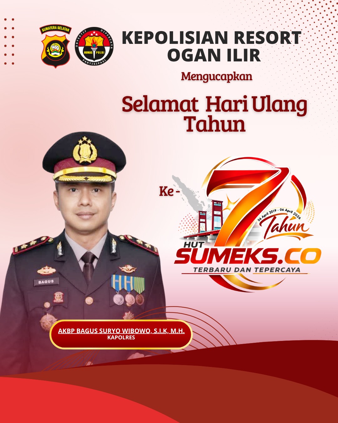 Kapolres Ogan Ilir: Selamat Ulang Tahun ke-7 SUMEKS.CO Tahun 2026