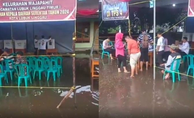 Warga Lubuklinggau Tetap Antusias Nyoblos Meski TPS Dikepung Banjir