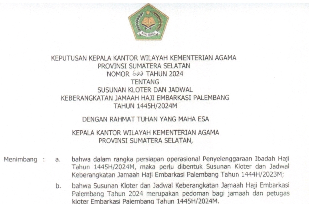 Jemaah Haji Muba Diberangkatkan pada Kloter 1, Berikut Susunan dan Jadwal Kloter Embarkasi Palembang