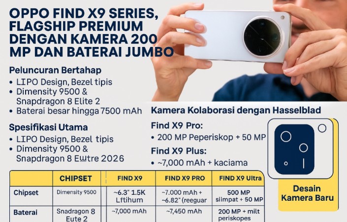 Bocoran Oppo Find X9 Series, Flagship Premium dengan Kamera 200 MP dan Baterai Jumbo