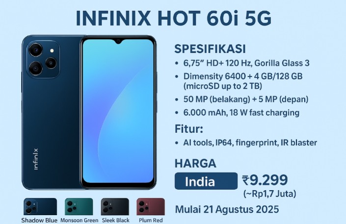 Infinix Hot 60i 5G Resmi Rilis, Ponsel Entry-Level dengan Fitur Premium